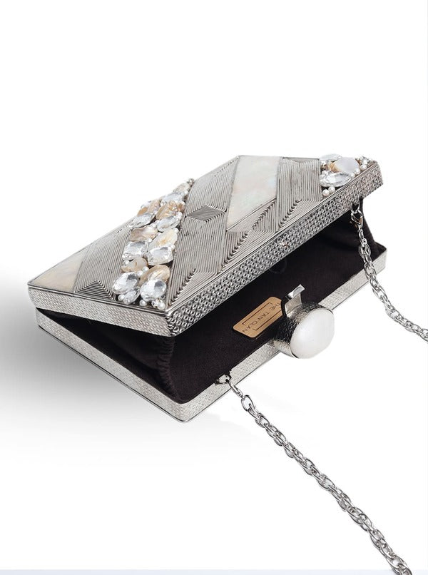 Aisha Embellished Mother of Pearl Clutch | Luxurious Handcrafted Bag