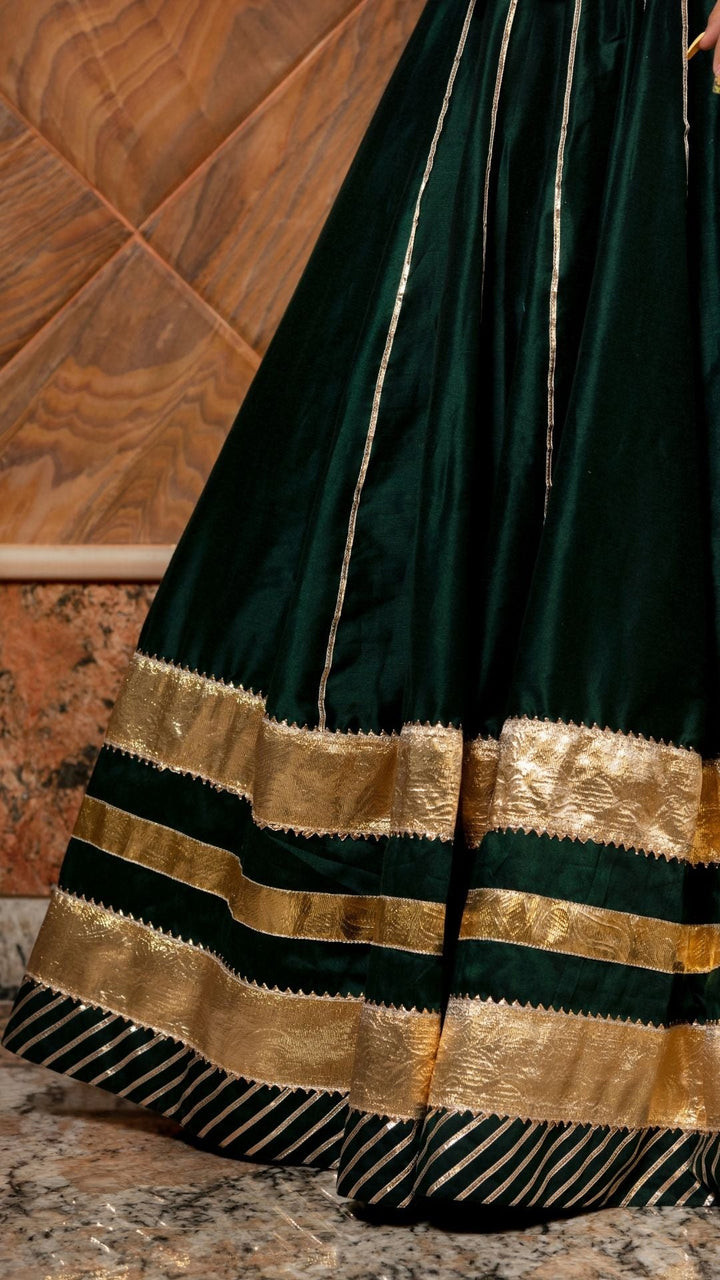 BAISA DARK GREEN COTTON SILK LEHENGA SET - Pomcha Jaipur