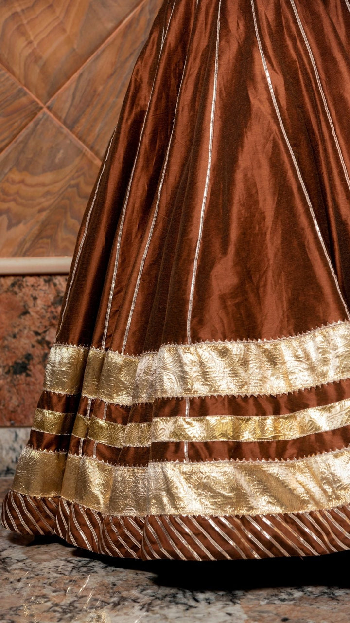 BANI THANI BROWN COTTON SILK LEHENGA SET - Pomcha Jaipur
