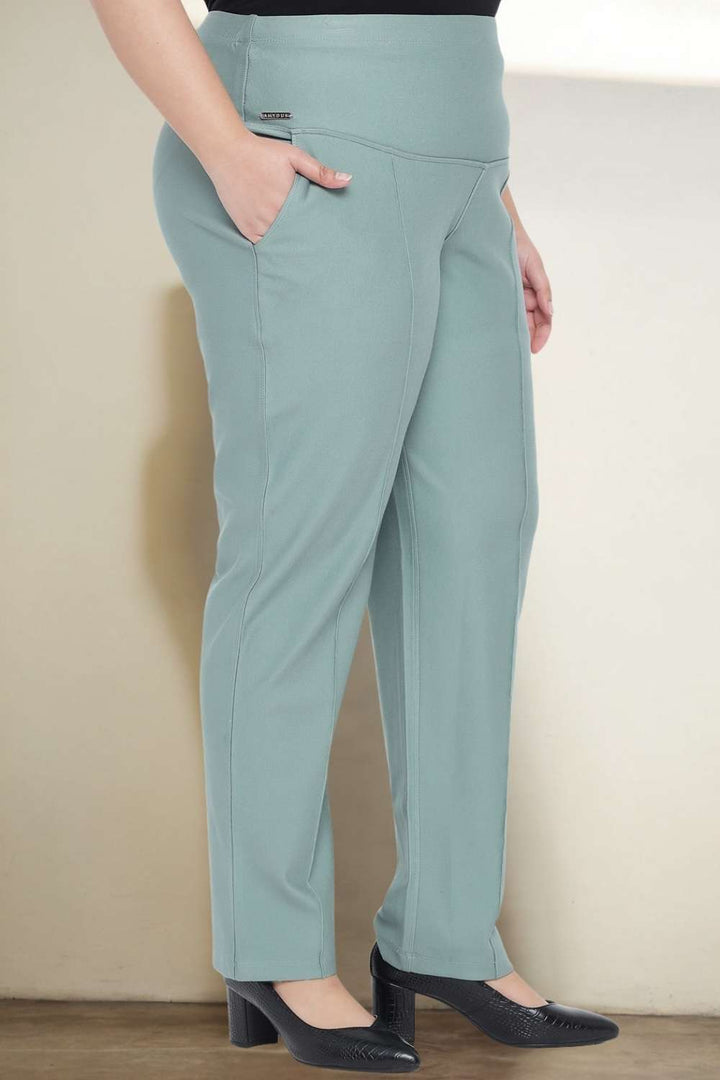 Plus Size Mint Green Tummy Shaper Straight Fit Pants