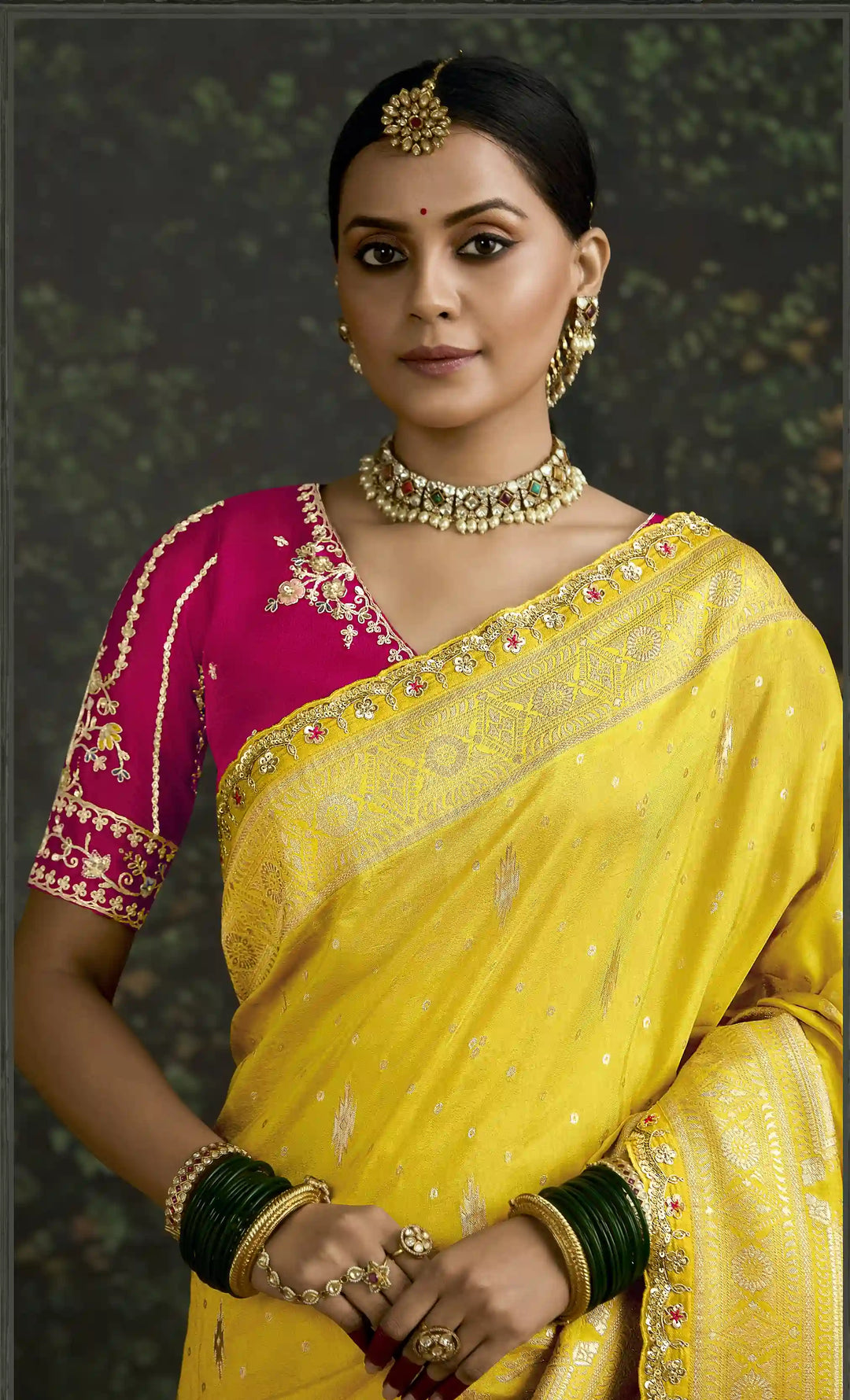 Traditional Yellow Dola Silk Embroidered Saree for Haldi Wear