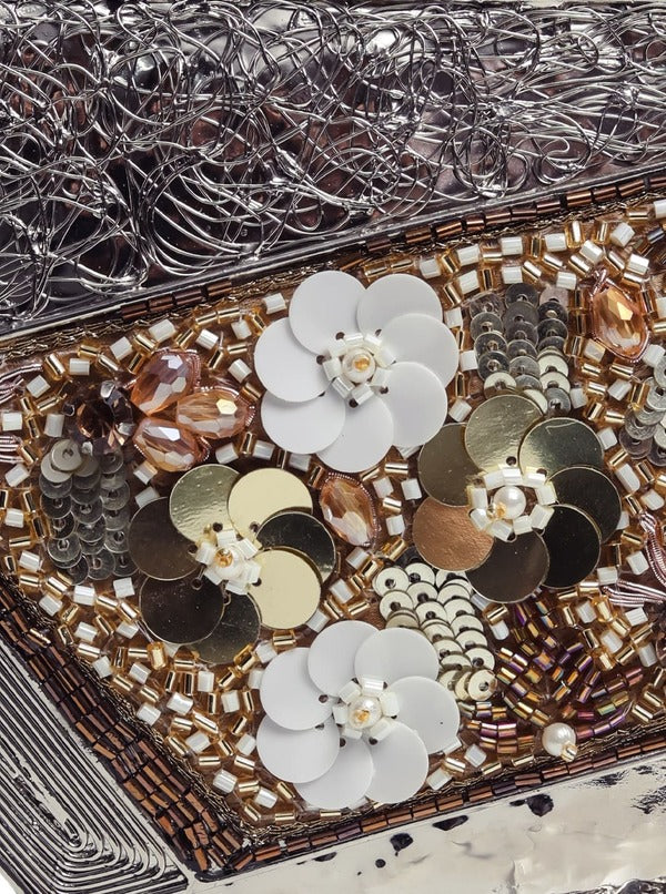 Fatima Silver Brass Clutch | Embellished Vintage Charm Evening Bag