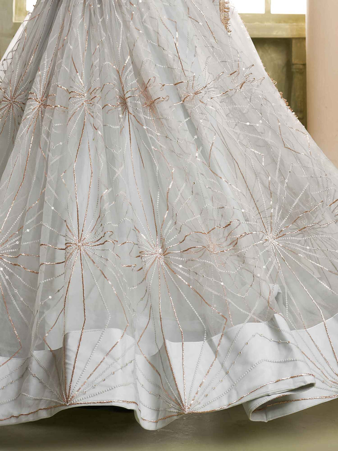 Incredible Light Grey Sequins | Net Reception Wear Lehenga Choli Style Statement