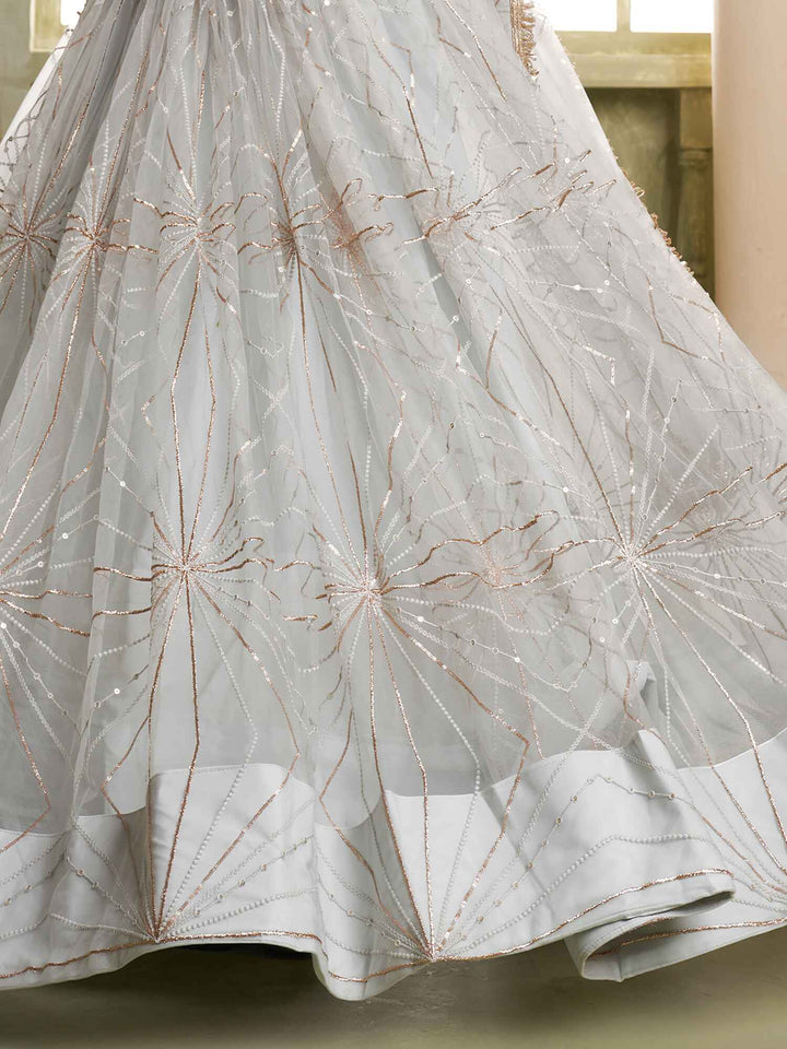 Incredible Light Grey Sequins | Net Reception Wear Lehenga Choli Style Statement