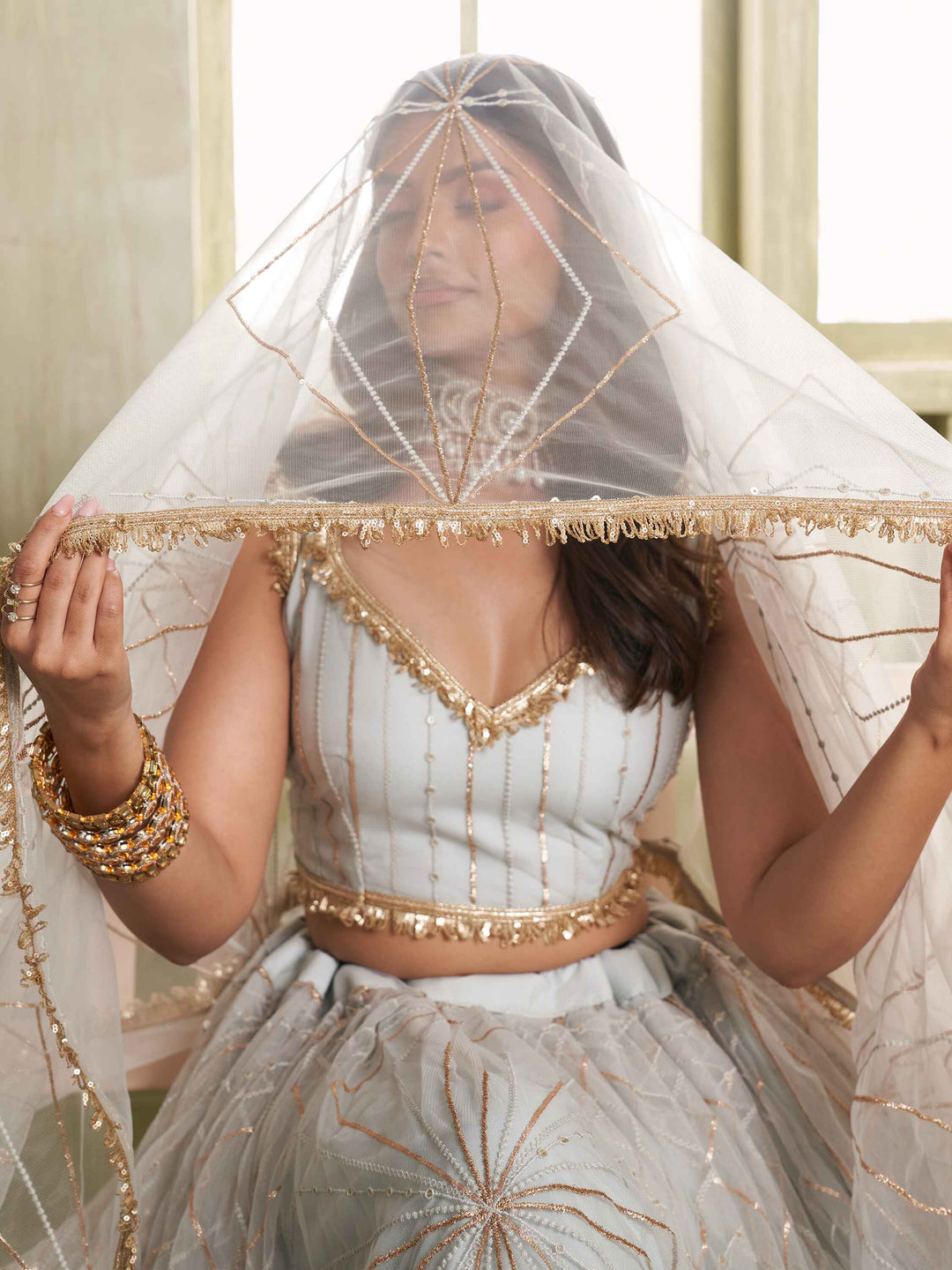 Incredible Light Grey Sequins Net Reception Wear Lehenga Choli