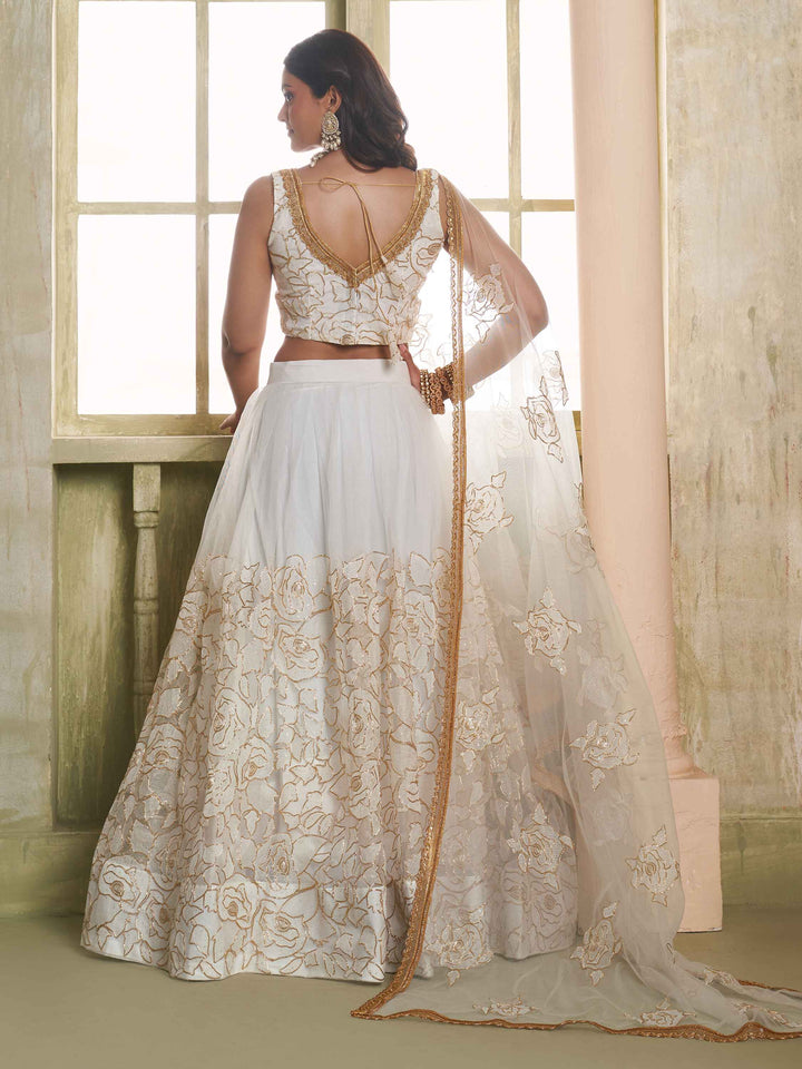 Amazing Off-White Embroidered Net Wedding Wear Lehenga Choli