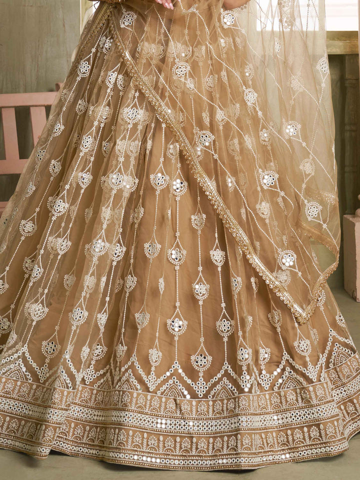 Dazzling Beige Sequins Net Engagement Wear Lehenga Choli