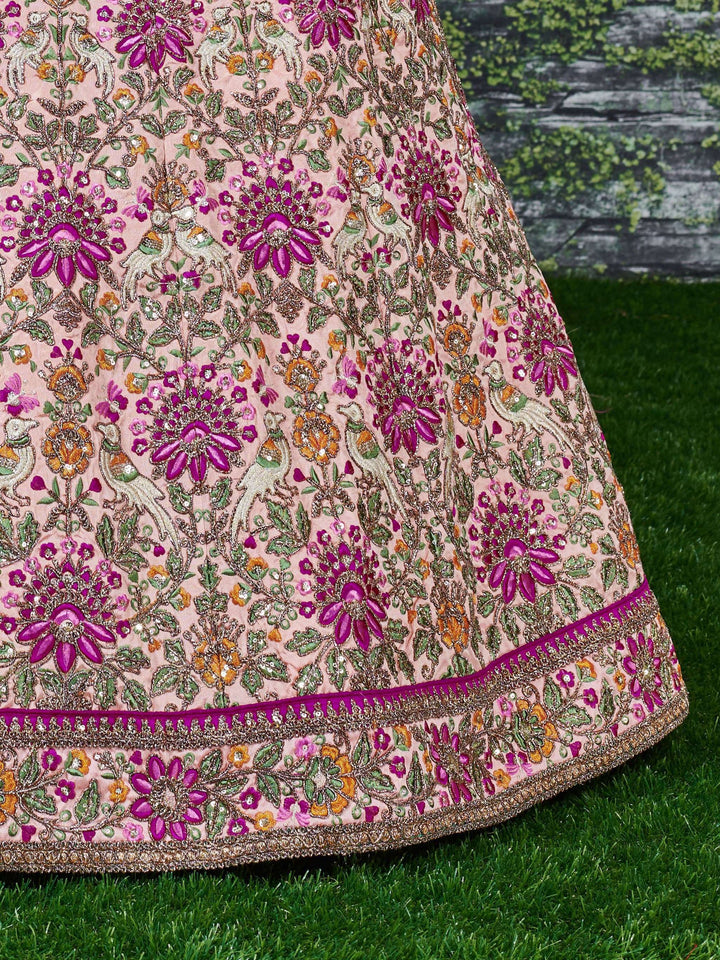 Alluring Peach Embroidered Silk Bridal Lehenga Choli With Dupatta