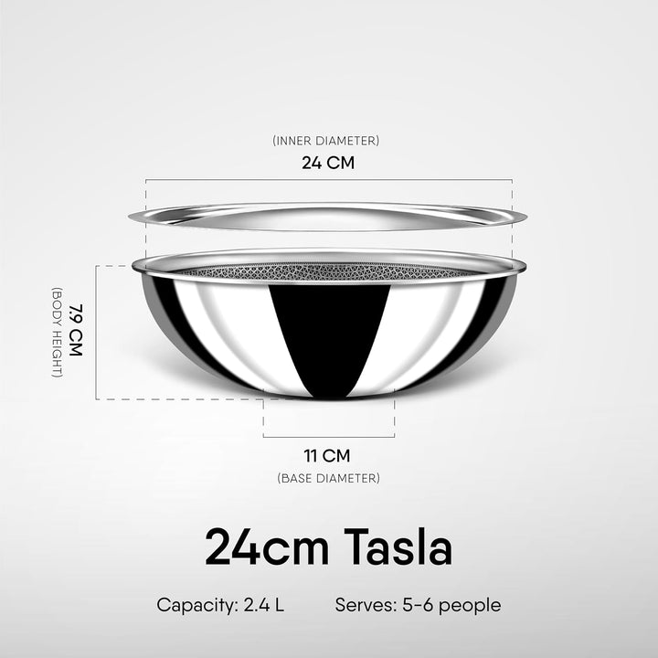 Hybrid Tasla Kadhai | Stahl Artisan Stainless Steel with Flat Lid & Easy-Pour