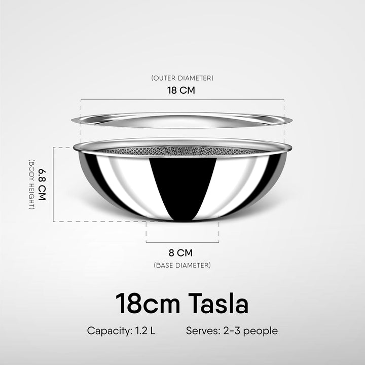 Hybrid Tasla Kadhai | Stahl Artisan Stainless Steel with Flat Lid & Easy-Pour