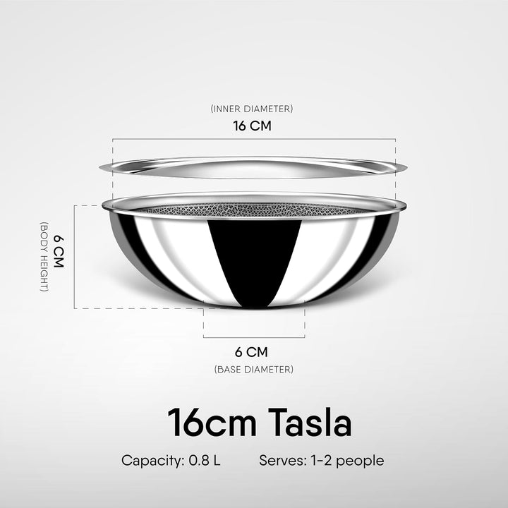 Hybrid Tasla Kadhai | Stahl Artisan Stainless Steel with Flat Lid & Easy-Pour