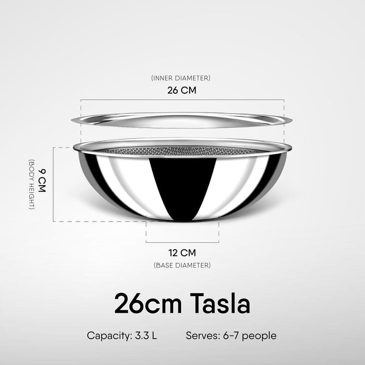 Hybrid Tasla Kadhai | Stahl Artisan Stainless Steel with Flat Lid & Easy-Pour