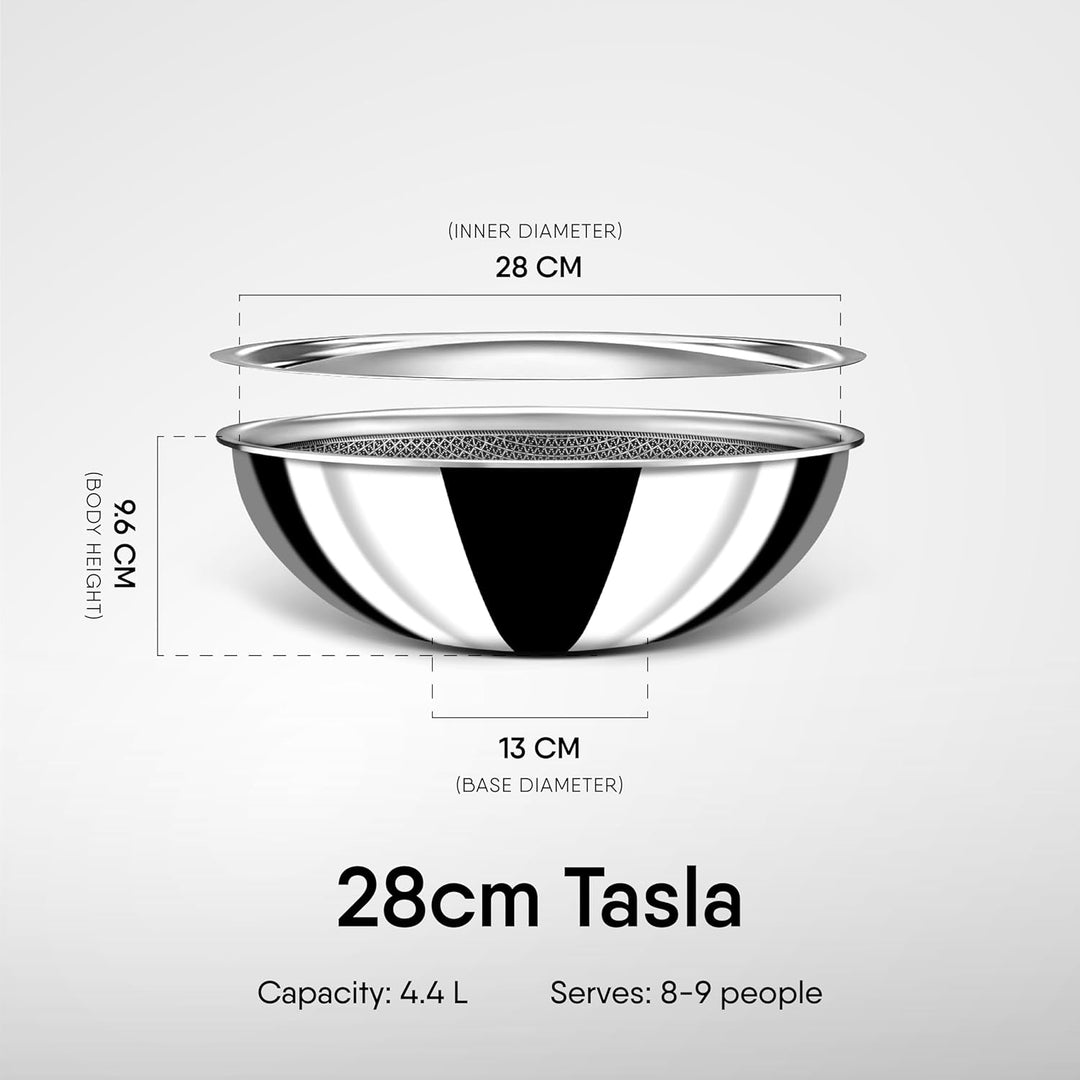 Hybrid Tasla Kadhai | Stahl Artisan Stainless Steel with Flat Lid & Easy-Pour