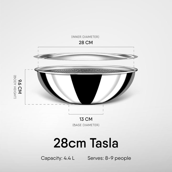 Hybrid Tasla Kadhai | Stahl Artisan Stainless Steel with Flat Lid & Easy-Pour