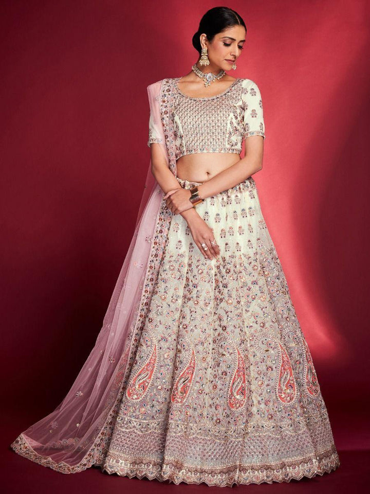Timeless White Sequins Soft Silk Lehenga | Bridal Wear with Dupatta