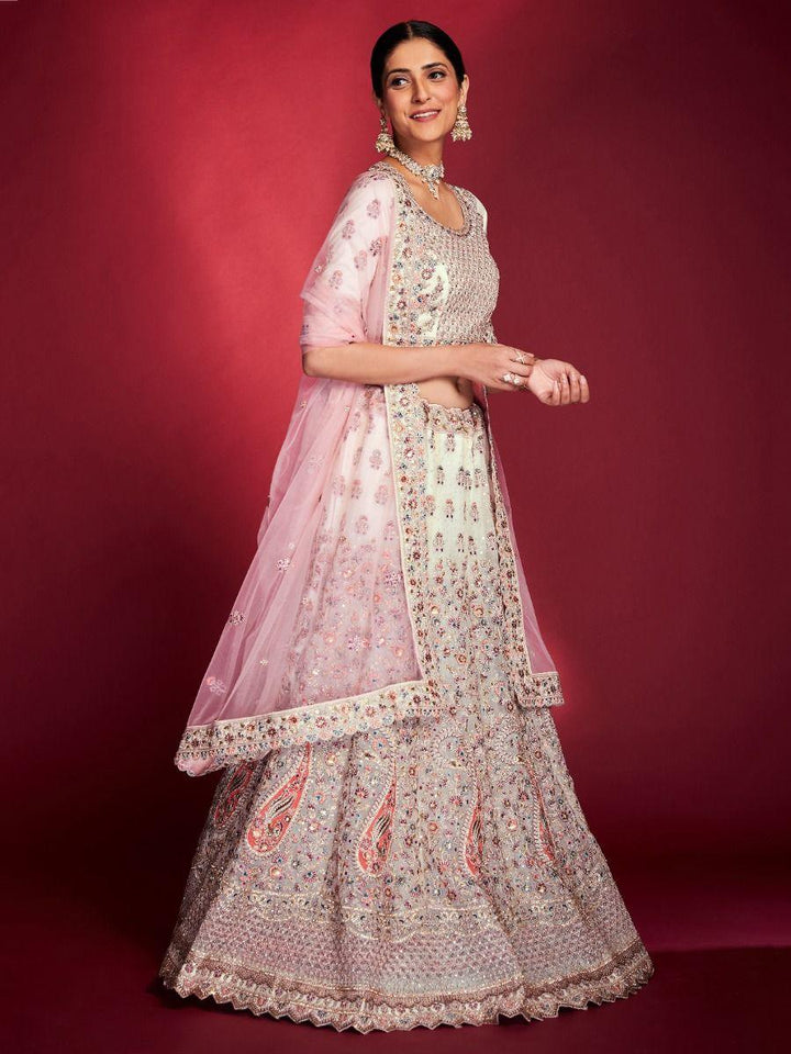 Timeless White Sequins Soft Silk Lehenga | Bridal Wear with Dupatta