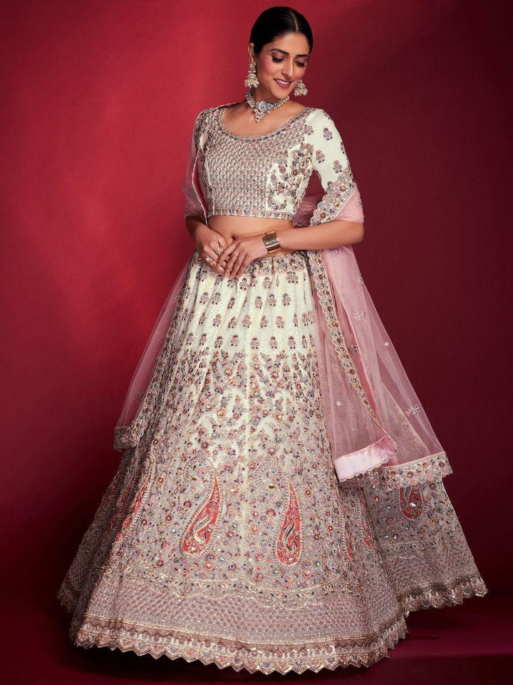 Timeless White Sequins Soft Silk Lehenga | Bridal Wear with Dupatta