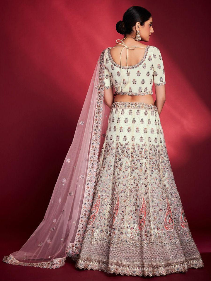 Timeless White Sequins Soft Silk Lehenga | Bridal Wear with Dupatta