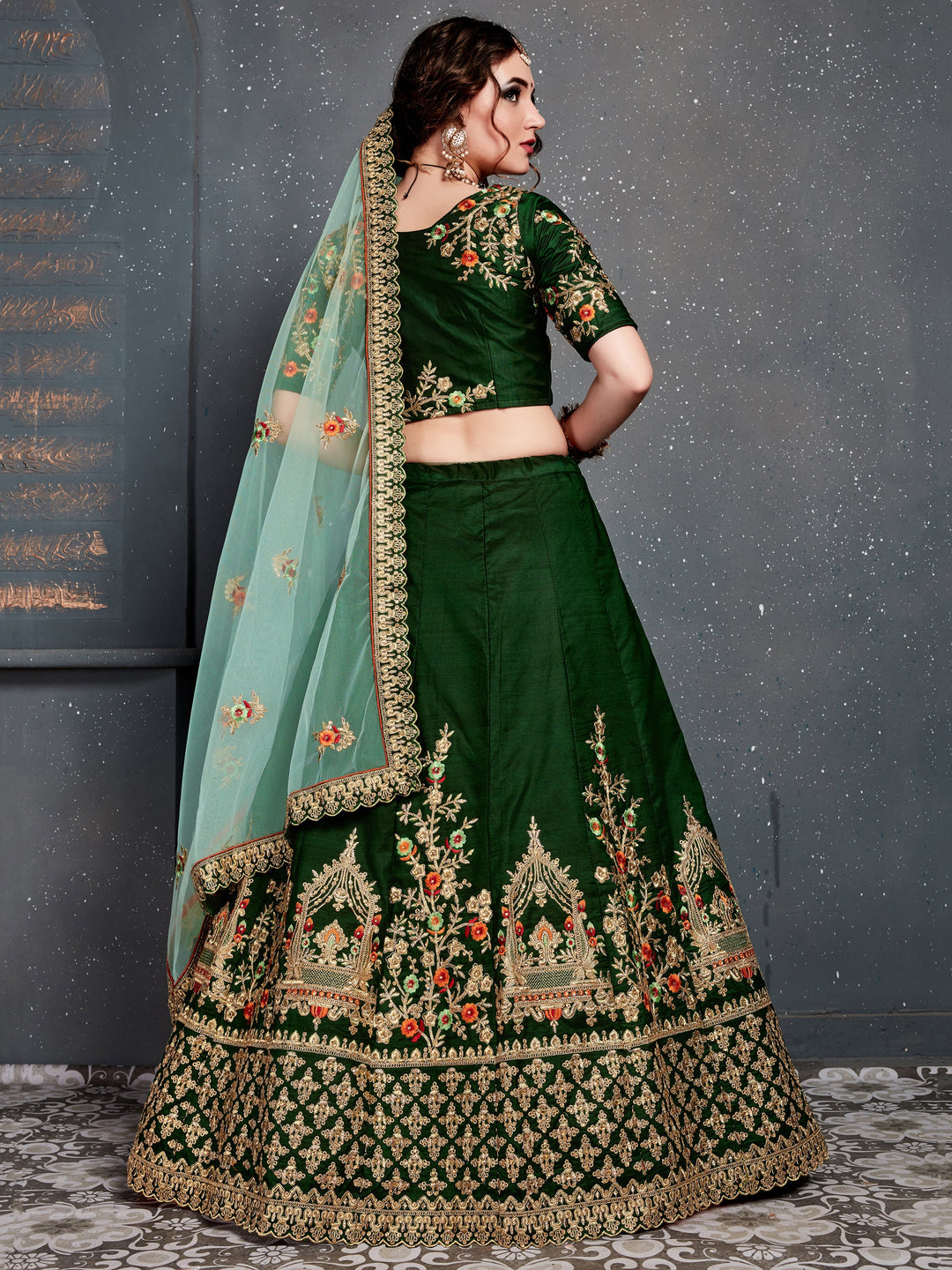 Stunning Green Zari Embroidered Silk Lehenga Choli With Dupatta