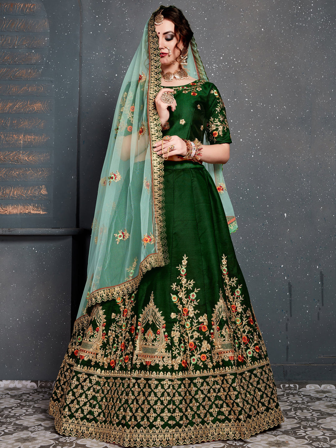 Stunning Green Zari Embroidered Silk Lehenga Choli With Dupatta