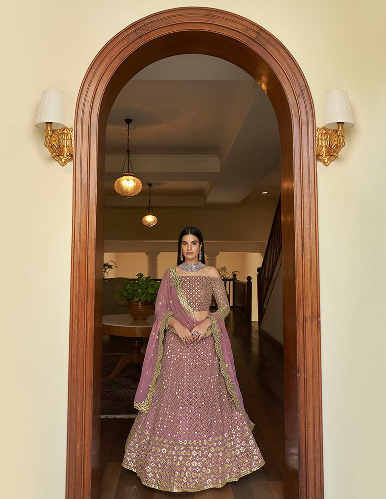 Mauve Georgette Lehenga Choli | Bridal Lehenga for Wedding