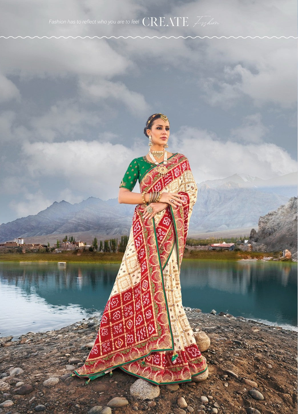 Shop Handcrafted Gajji Silk Saree with Mirrorwork in Red & Blue