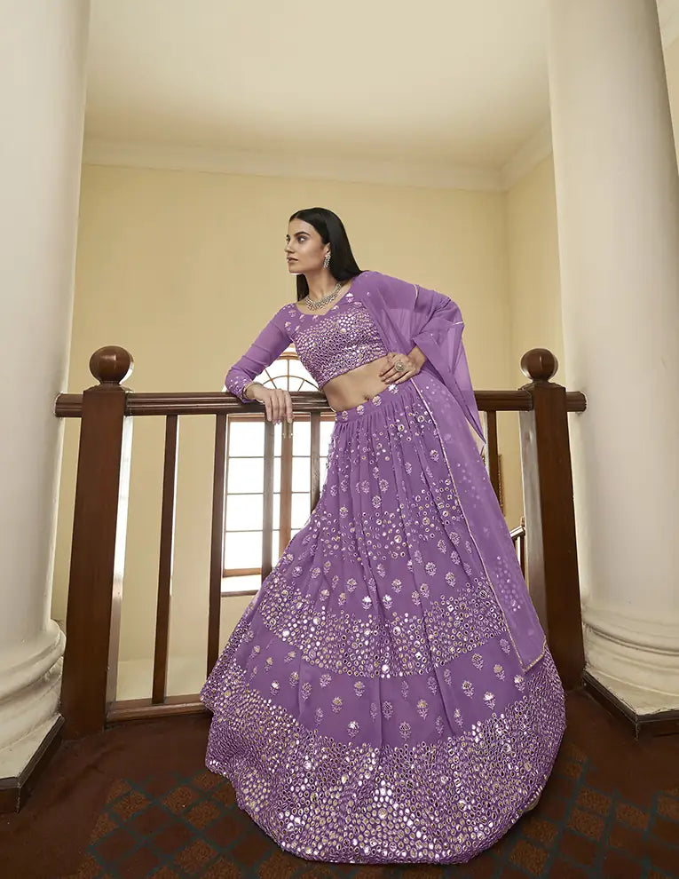 Lilac Georgette Lehenga Choli | Traditional Bridal Lehenga Set