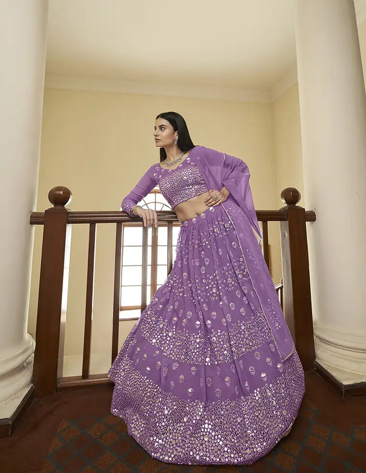 Lilac Georgette Lehenga Choli | Traditional Bridal Lehenga Set