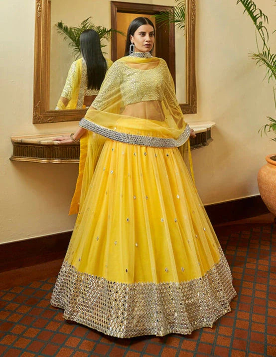 Yellow Soft Net Lehenga Choli Set | Bridal Lehenga for Women