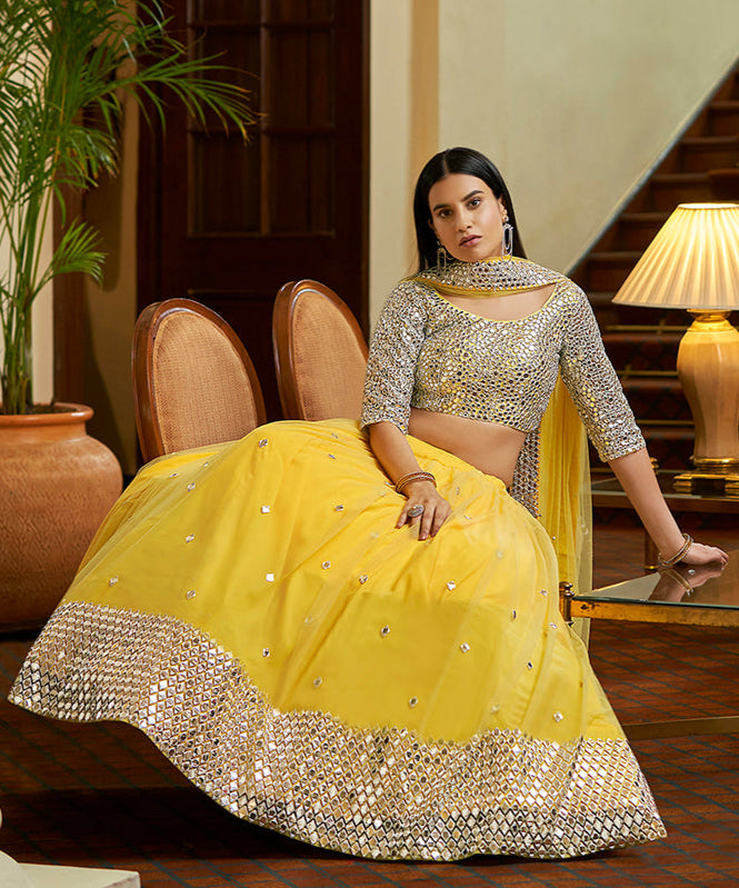 Yellow Soft Net Lehenga Choli Set | Bridal Lehenga for Women