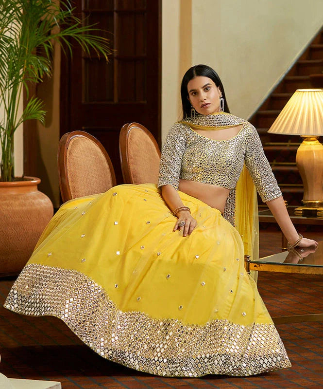 Yellow Soft Net Lehenga Choli Set | Bridal Lehenga for Women