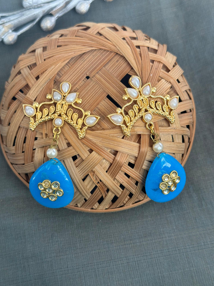 Turquoise Stone Gold | Matte Pearl Drop Earring Signature Design
