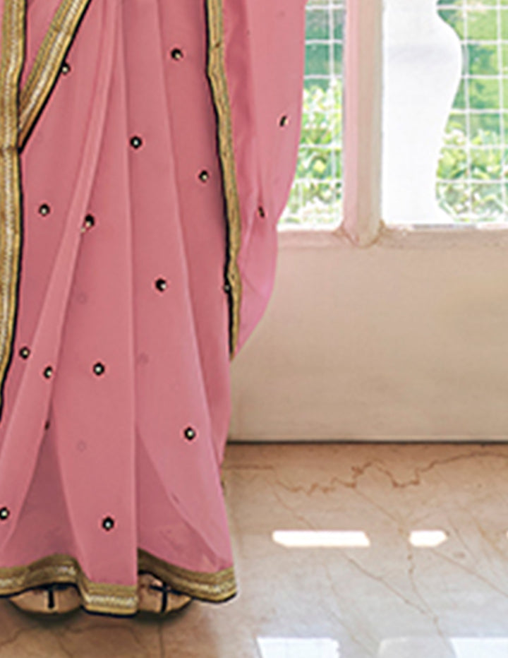 Hot Pink Georgette Saree | Embroidered Saree with Zari & Bead Work