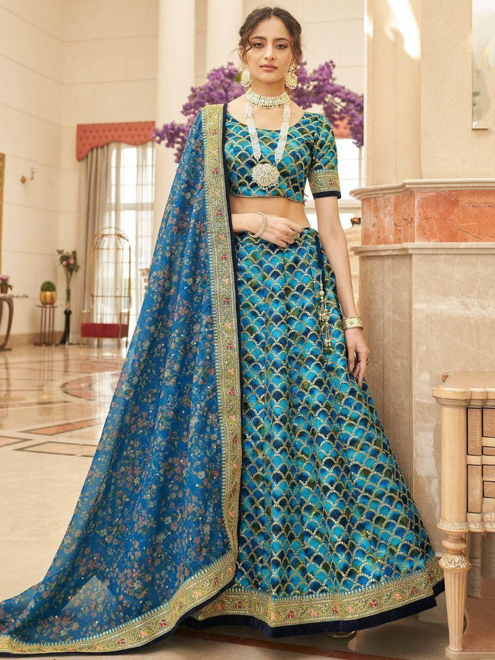 Stunning Blue Lehenga | Art Silk with Sequins & Organza Dupatta for Weddings