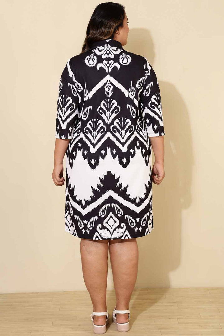 Plus Size Black White Print Shirt Dress