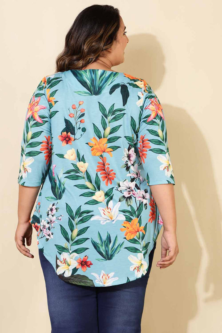 Plus Size Light Blue Floral Centre Pleat Top