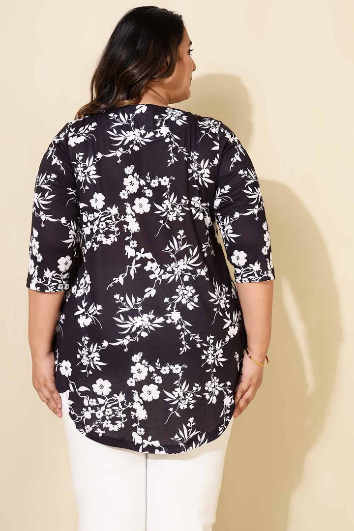 Plus Size Black White Floral Top