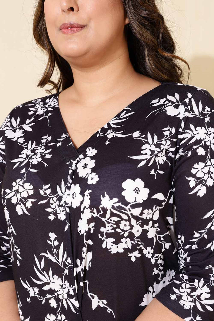 Plus Size Black White Floral Top
