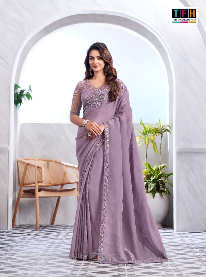 Lavender Soft Shine Silk Saree | Elegant Indian Saree for Weddings