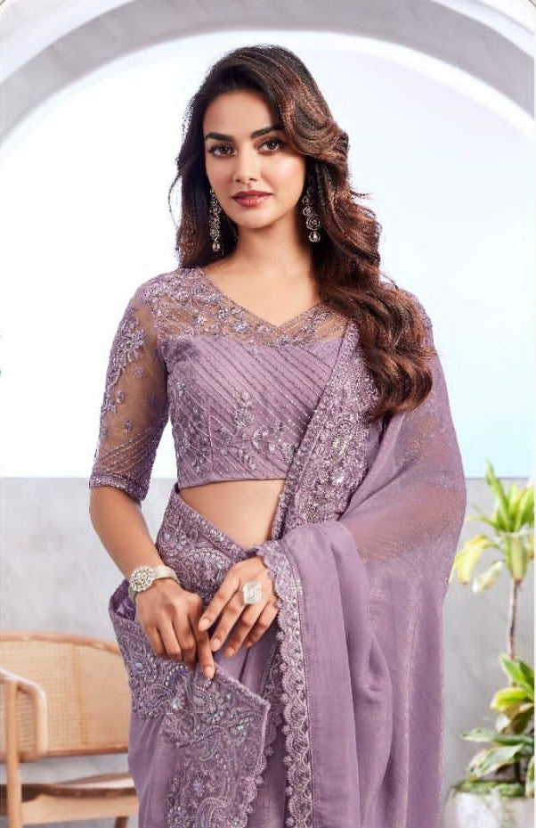 Lavender Soft Shine Silk Saree | Elegant Indian Saree for Weddings