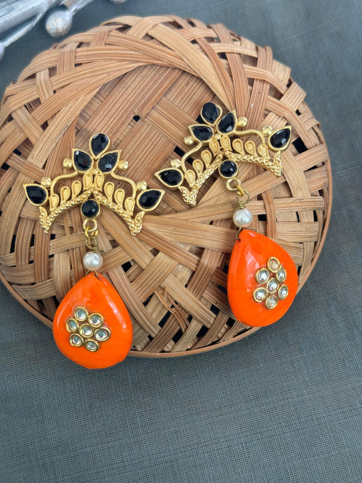 Orange Stone Gold | Matte Drop Earrings Style Statement