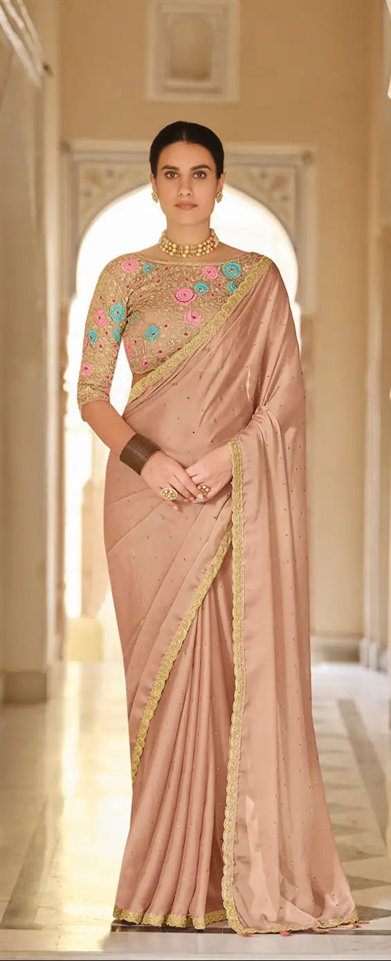 Beige Organza Saree | Thread, Dori & Sequins Embroidery Saree