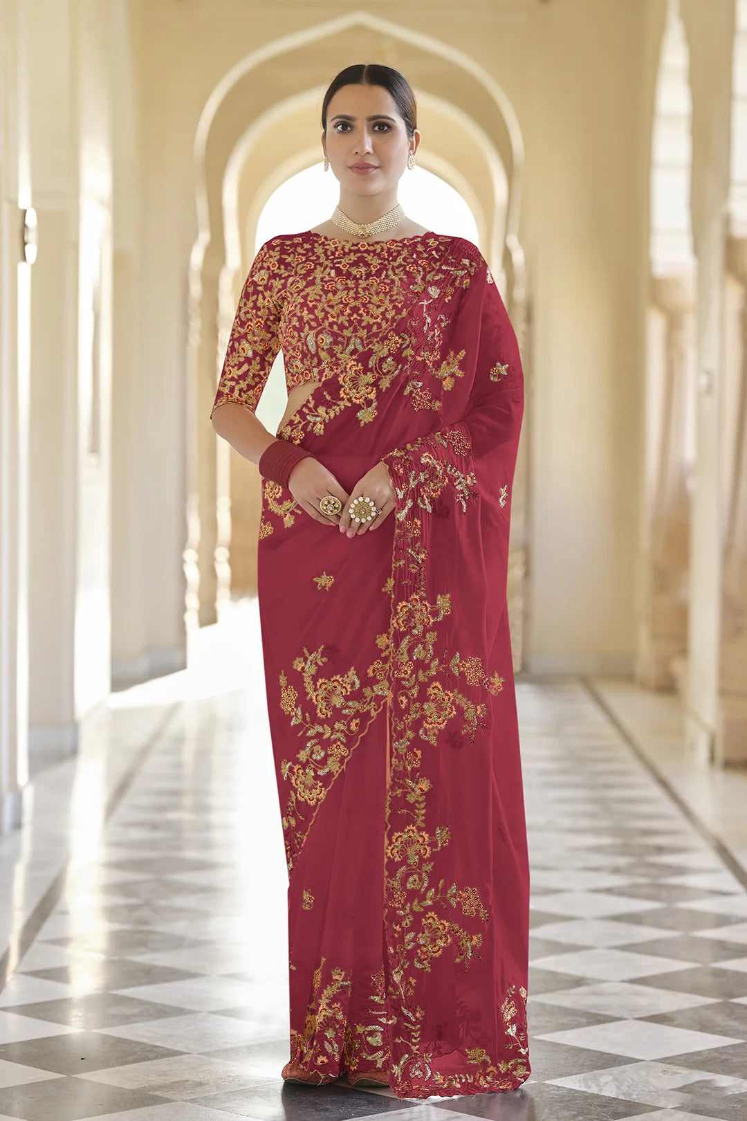 Organza Embroidered Saree | Thread, Dori, and Sequins Work Saree