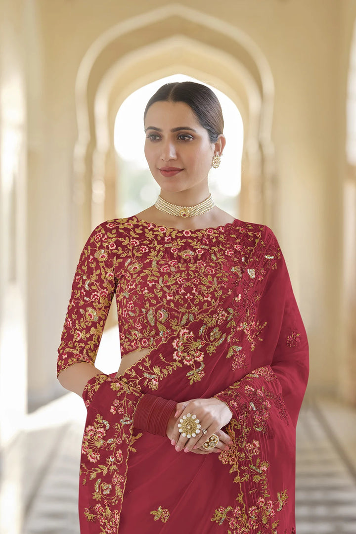 Organza Embroidered Saree | Thread, Dori, and Sequins Work Saree