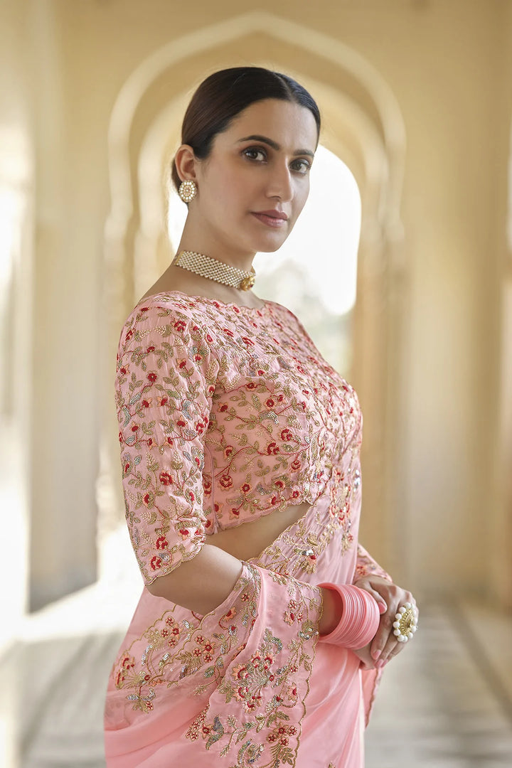 Organza Embroidered Saree | Thread, Dori, and Sequins Work Saree