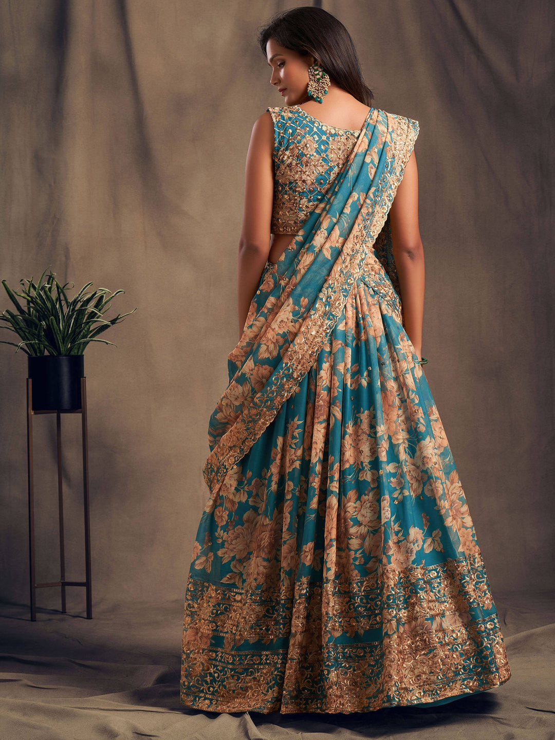 Teal blue lehenga set for weddings and festive events