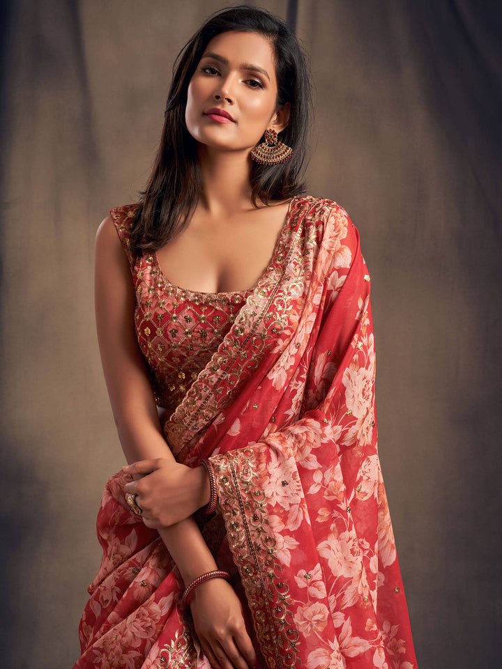 Organza lehenga dress with intricate embroidery work