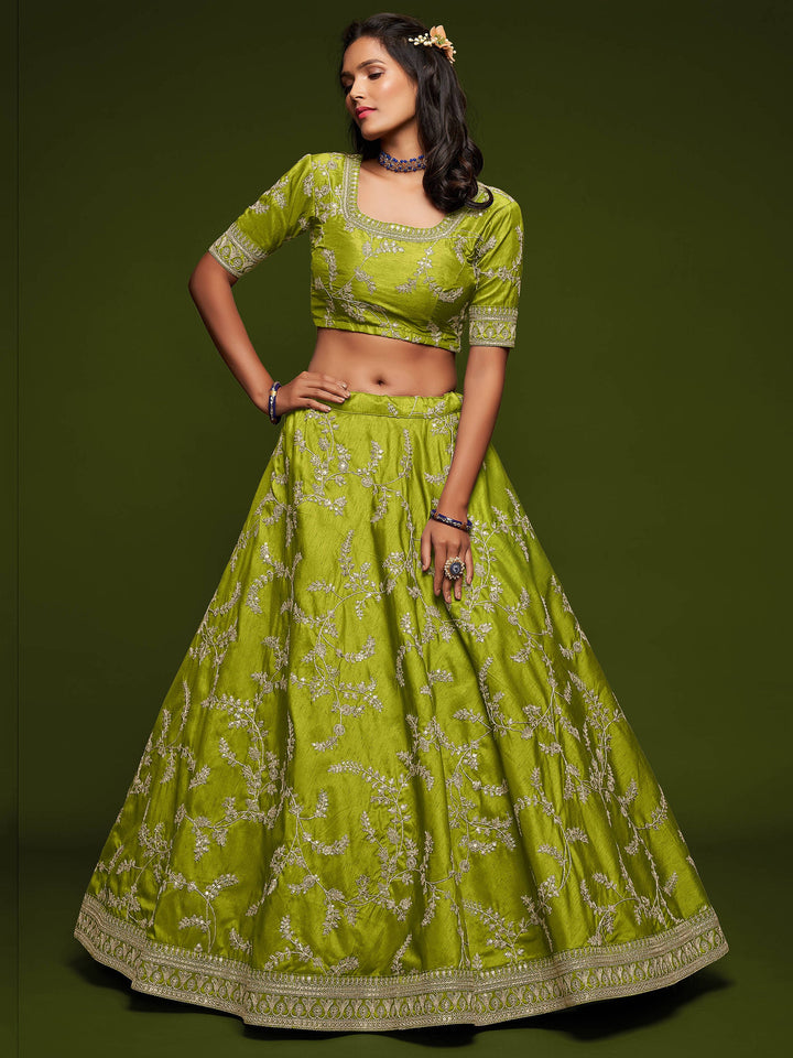 Party wear lehenga dress with thread and zari embroidery work.