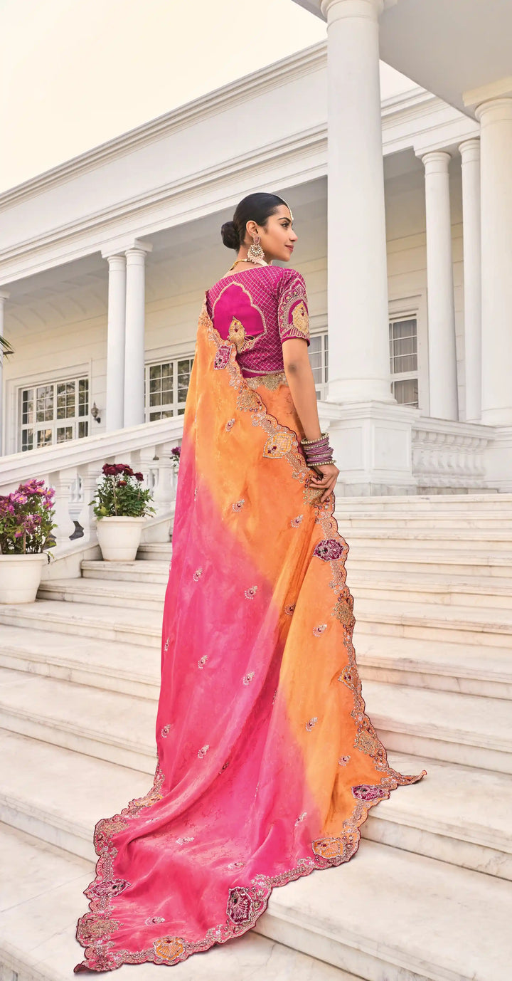 Traditional Multicolor Crape Jaquard Saree with Pure Silk & Heavy Work