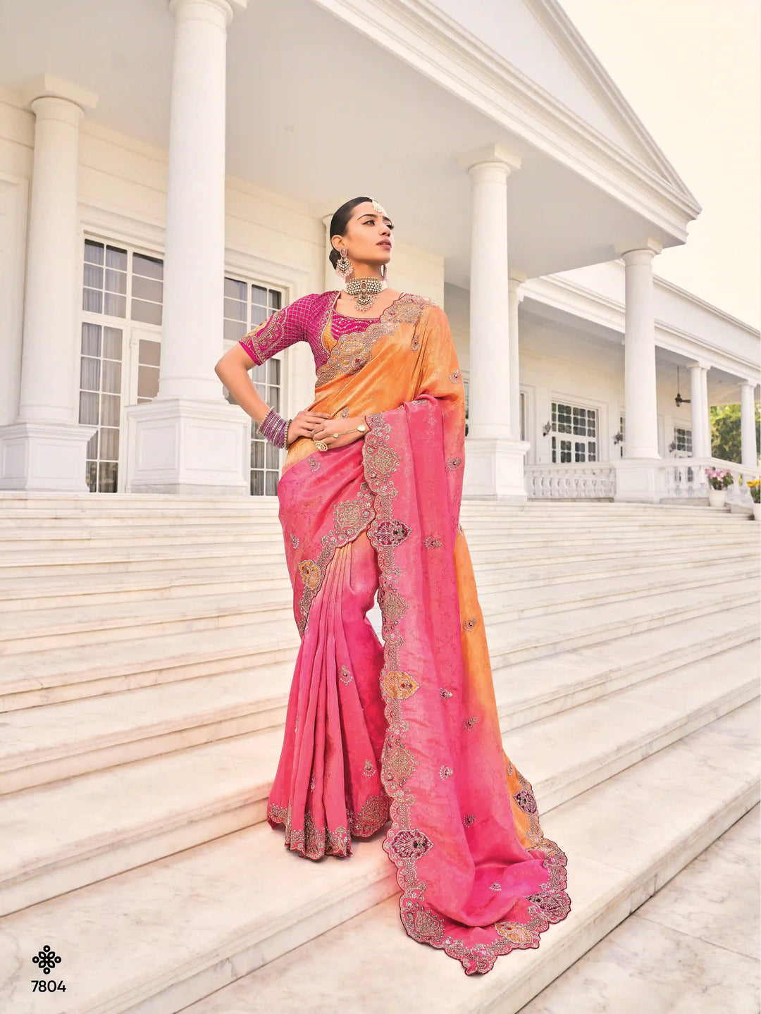 Traditional Multicolor Crape Jaquard Saree with Pure Silk & Heavy Work